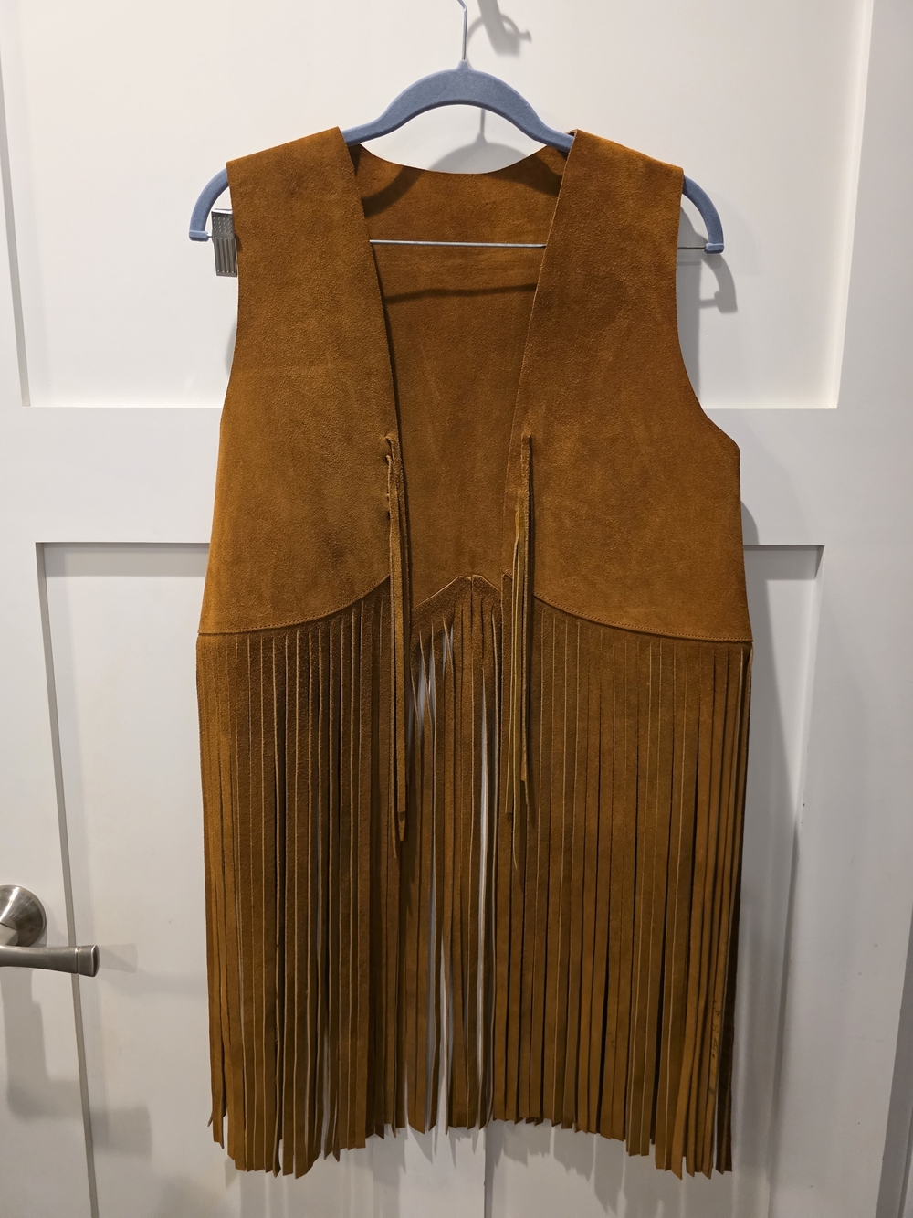 VTG Western 1970s Leather Long Fringe Boho Hippie Vest Sz S-M Brown Unisex